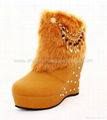 autumn boots Women fashion fox fur snow boots women's shoes thermal cotton-padde 3