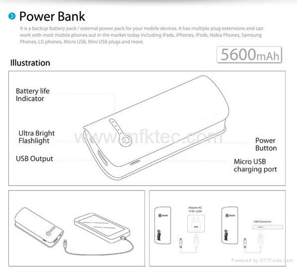 Classic Mini Mobile Power Bank pack 5200mAh With LED Light 5