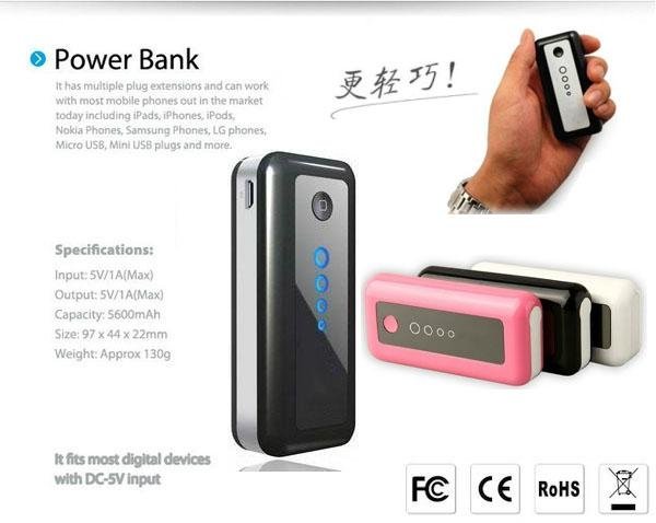 Newest 5600mAh protable power Bank External Battery Charger for phones 