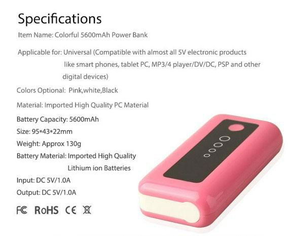 Newest 5600mAh protable power Bank External Battery Charger for phones  2