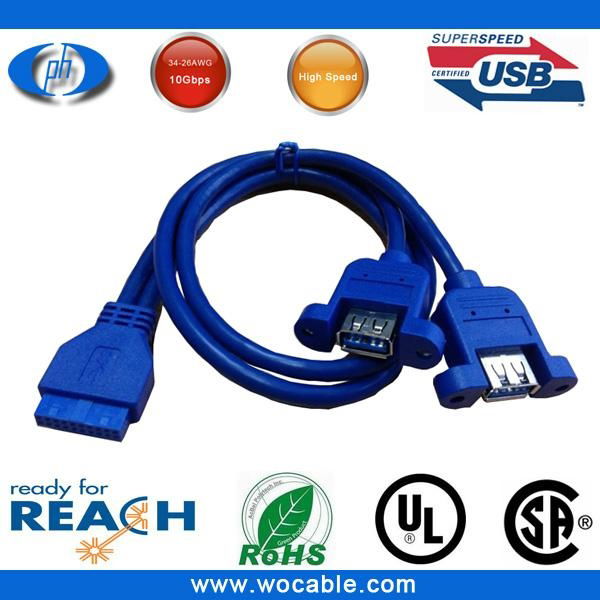USB 3.0 cable 2 port usb 3.0 Motherboard 20p Y cab