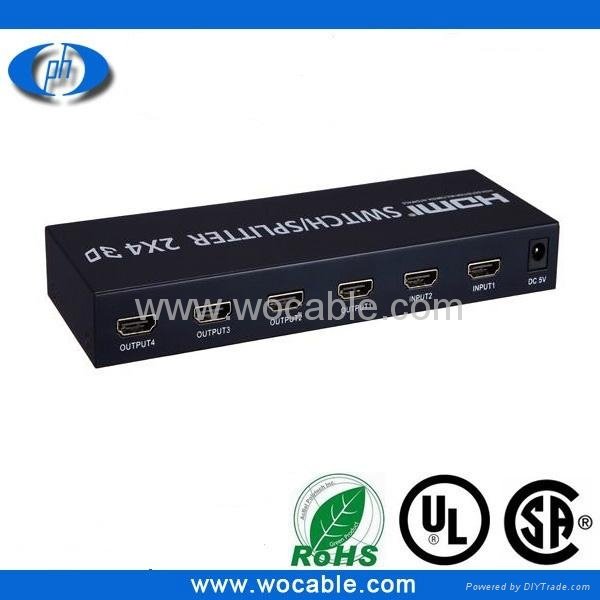 1080P 2x8 HDMI Switch Splitter 2 in 8 out support 3D 2