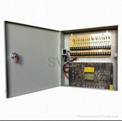 12V 20A 18-channel CCTV Power Supply with Locking Door 2.25-inch Slim Case
