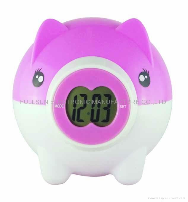 piggy bank with digital clock 