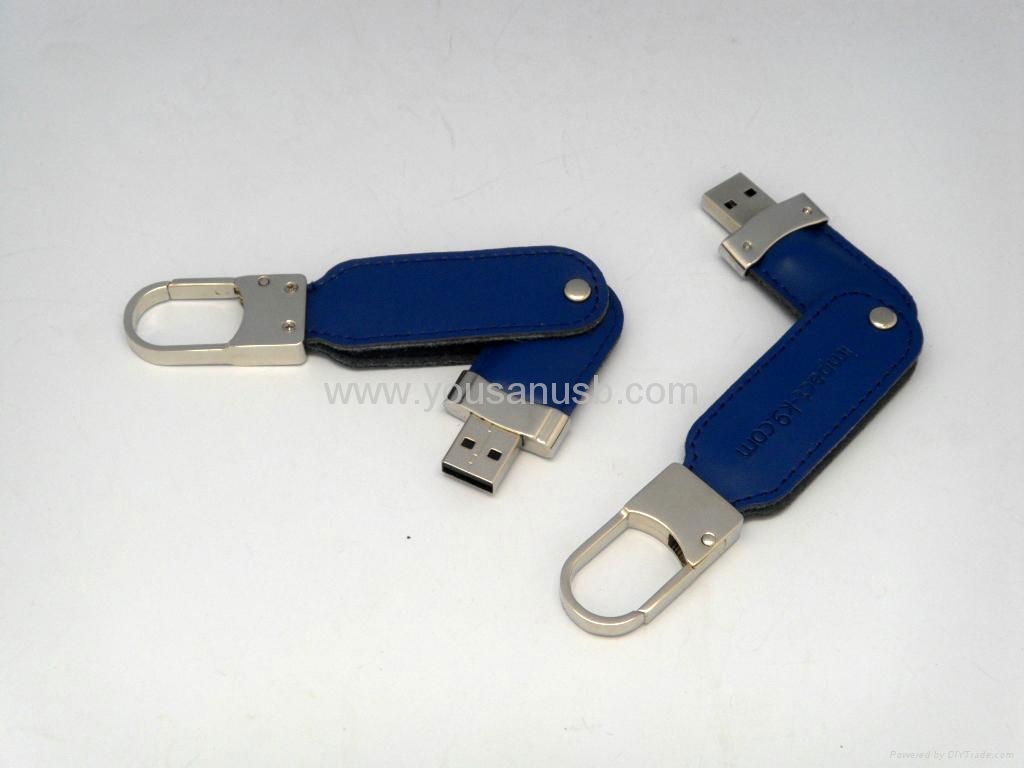 Fashion design leather usb with key chain