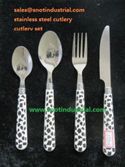 tumble polish cutlery with cow-printing