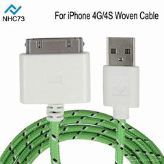 Fabric USB Charging Data Cable for iPhone4/4S