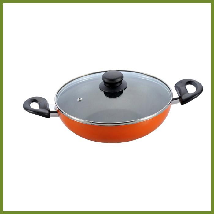 aluminum nonstick wok with two handles and glass lid