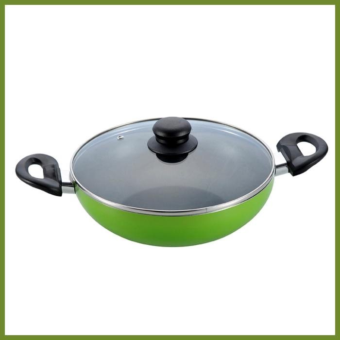 aluminum nonstick wok with two handles and glass lid 2