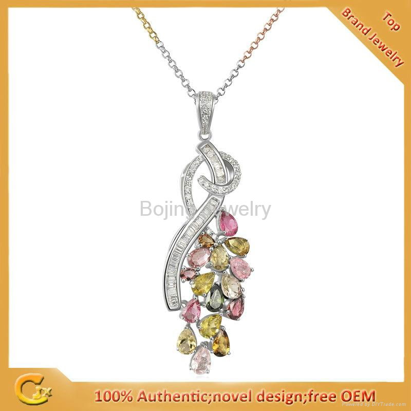 Wholesale elegant Christmas gift colored diamond 925 silver pendant necklace