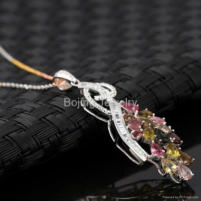 Wholesale elegant Christmas gift colored diamond 925 silver pendant necklace 3