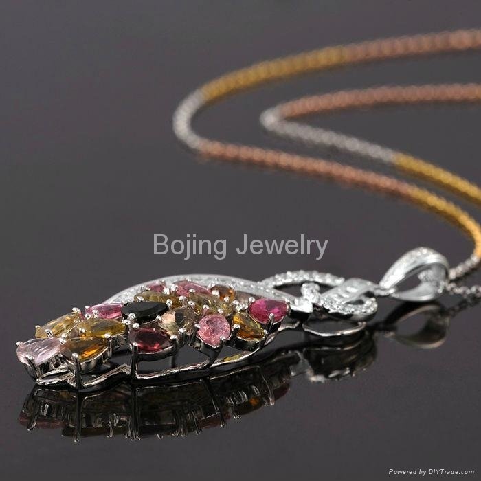 Wholesale elegant Christmas gift colored diamond 925 silver pendant necklace 4