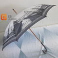 straight umbrella with wooden J handle