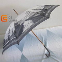straight umbrella with wooden J handle