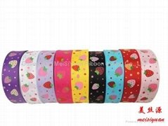 Custom printed grosgrain ribbon with flower pattern