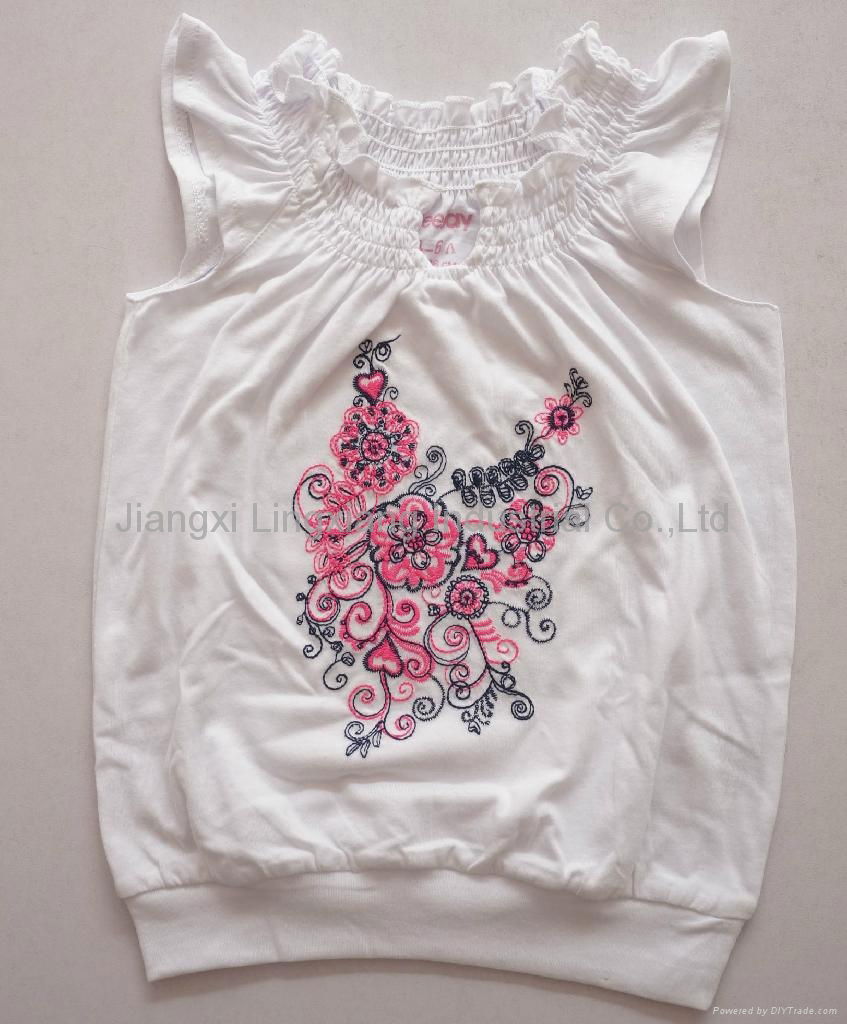 little girl wings sleeve smocking t shirt with flower embroidery 2