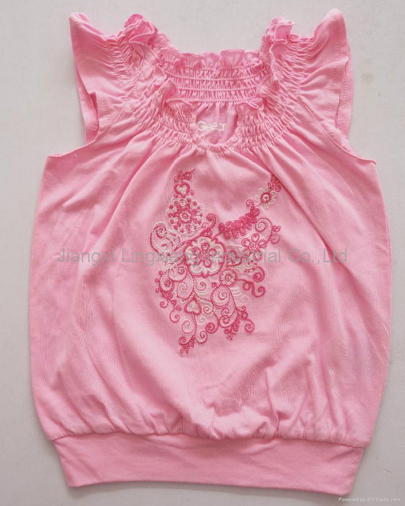 little girl wings sleeve smocking t shirt with flower embroidery 3
