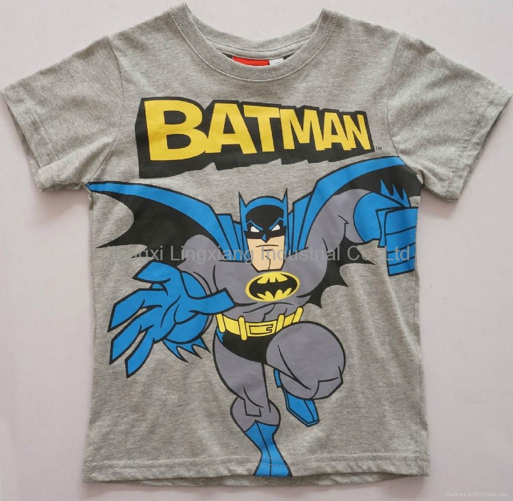 children's crewneck grey t shirt with batman carton printing