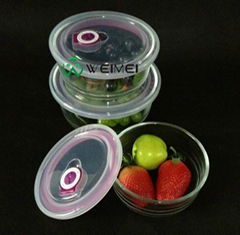 3 PCS Clear Glass Bowl Set with Date Marked Airtight Lids