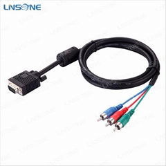 High speed Black 15pin VGA to 3rca cable for HDTV / computer