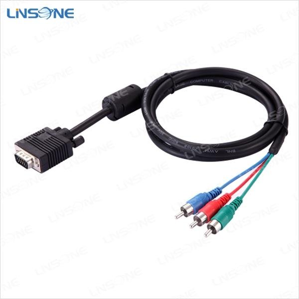 High speed Black 15pin VGA to 3rca cable for HDTV / computer