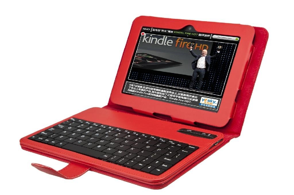 Leather Folio Case with Removable Bluetooth Keyboard for Amazon Kindle Fire HD 7 2
