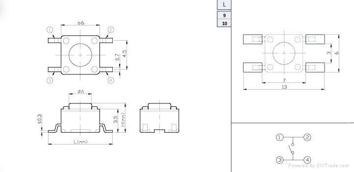 Tact Switch Dmension: 6*6*H (4.3mmH~17mmH) SMT 2