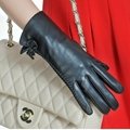 ladies black bowknot cuff kid leather gloves 2