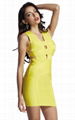 Newest 2014 Spring Women's Sexy Noble Acid Yellow Deep V Cut Out Sides Bandage D