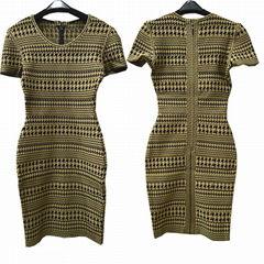 In Stock Women's Noble Celebrity Jacquard Short Sleeve Bodycon Bandage Dress Wor