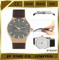 Japan movement stainless steel backcase leather gift watch