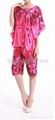 Lady short sleeves flower printed satin pajama 1