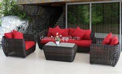 PE rattan garden furniture wicker sofa sets cuhsion and back pillow