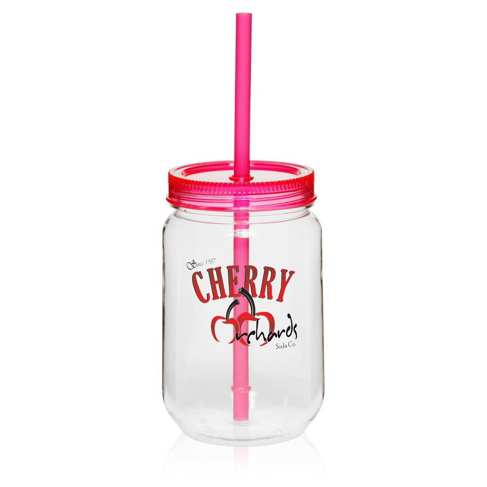 color single wall mason jar Plastic Mug with straw 4