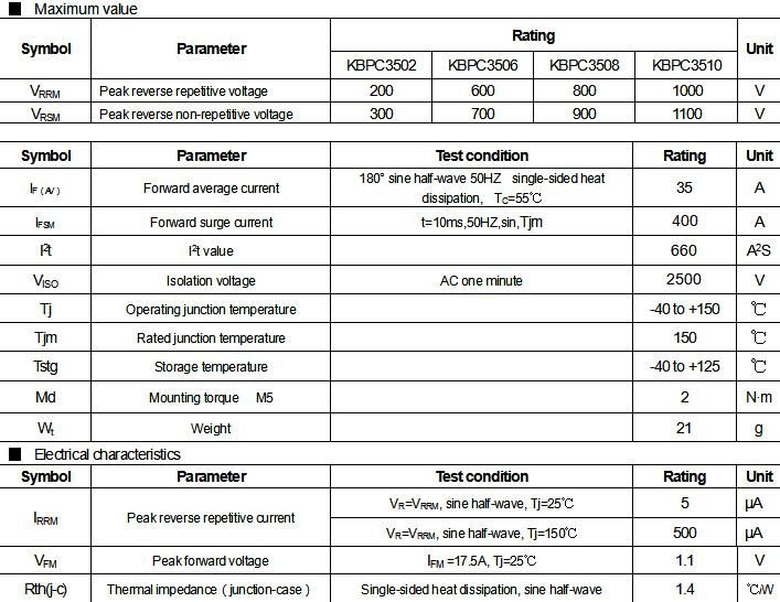  Excellent Performance Single Phase Bridge Rectifier KBPC3510 3