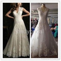 France romantic lace outlined wedding dress ruffles exquisite