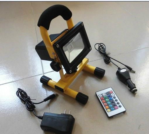 Color change 10w RGB LED Rechargeable Flood light with car charger/ AC Adaptor.