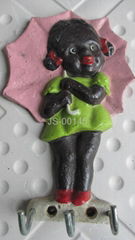 Wall Mount Blk Girl With Umbrella Hook