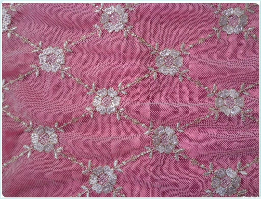 Mesh embroidery lace fabric