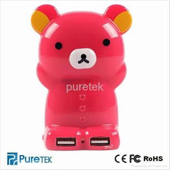 Universal Portable Cute Bear 5600mah Cartoon Power Bank With 2 USB Output Ports