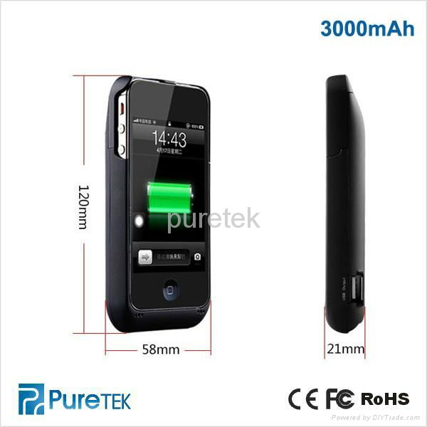 External 3000mAh Rechargeable Power Backup Battery Charger Case for iPhone 4 4S