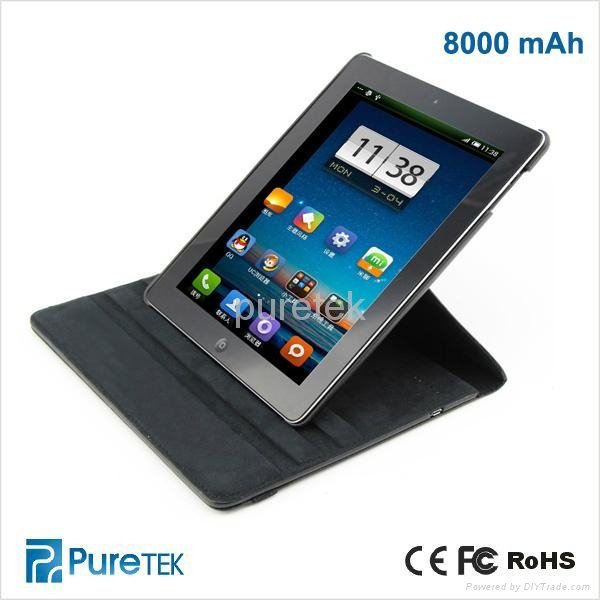 battery leather case with Swivel stand battery leather case for ipad 2