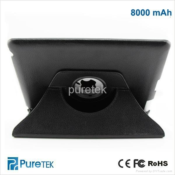 battery leather case with Swivel stand battery leather case for ipad 3