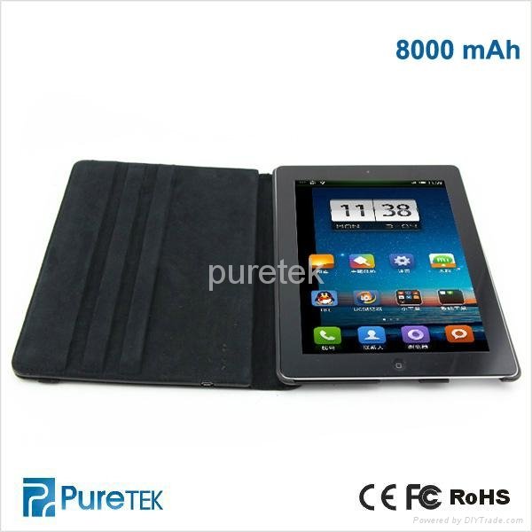 battery leather case with Swivel stand battery leather case for ipad 4