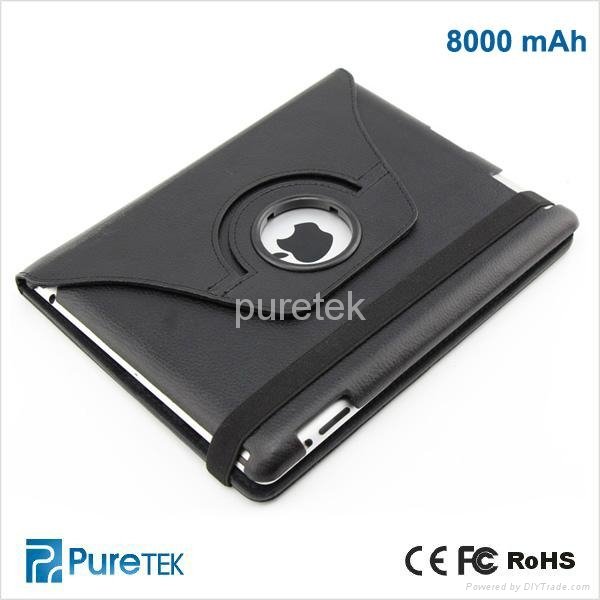 battery leather case with Swivel stand battery leather case for ipad 5