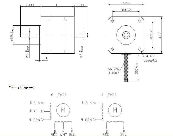 0.9 degree 42mm size hybrid  stepper motor  3