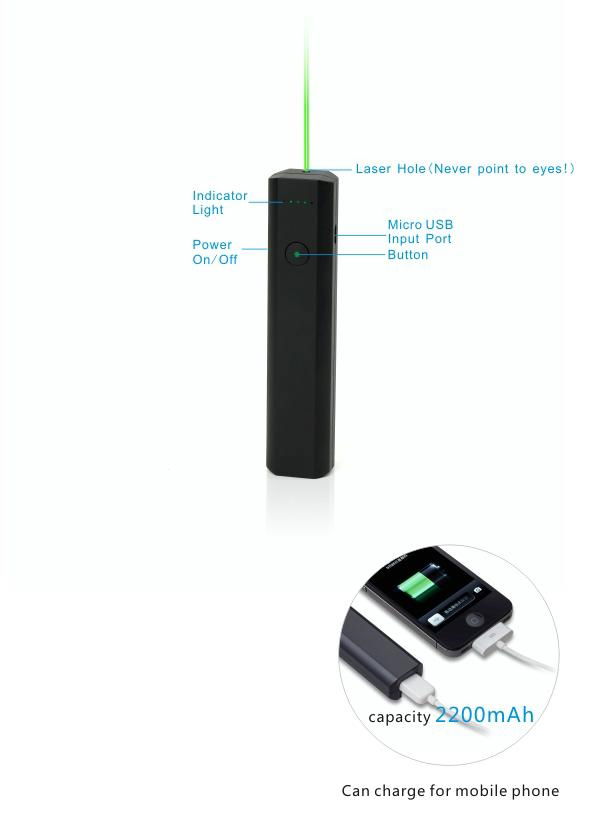 2013 new patent mobile power bank 2200mah with green laser pointer 2