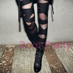 Black Sexy Gothic Lolita Torn Thong Pants Footless legging pants 