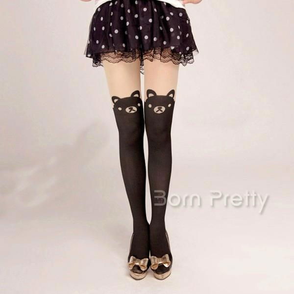 Fashion Ultrathin Cute Bear Printing Pantyhose Stockings Two Colors Tight Leggin