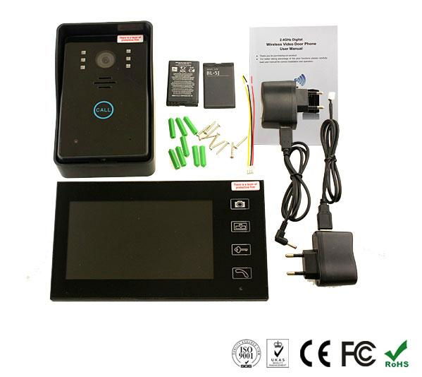 2.4Ghz 7'' TFT LCD Screen Wireless Video Door Phone with Touch Key 2